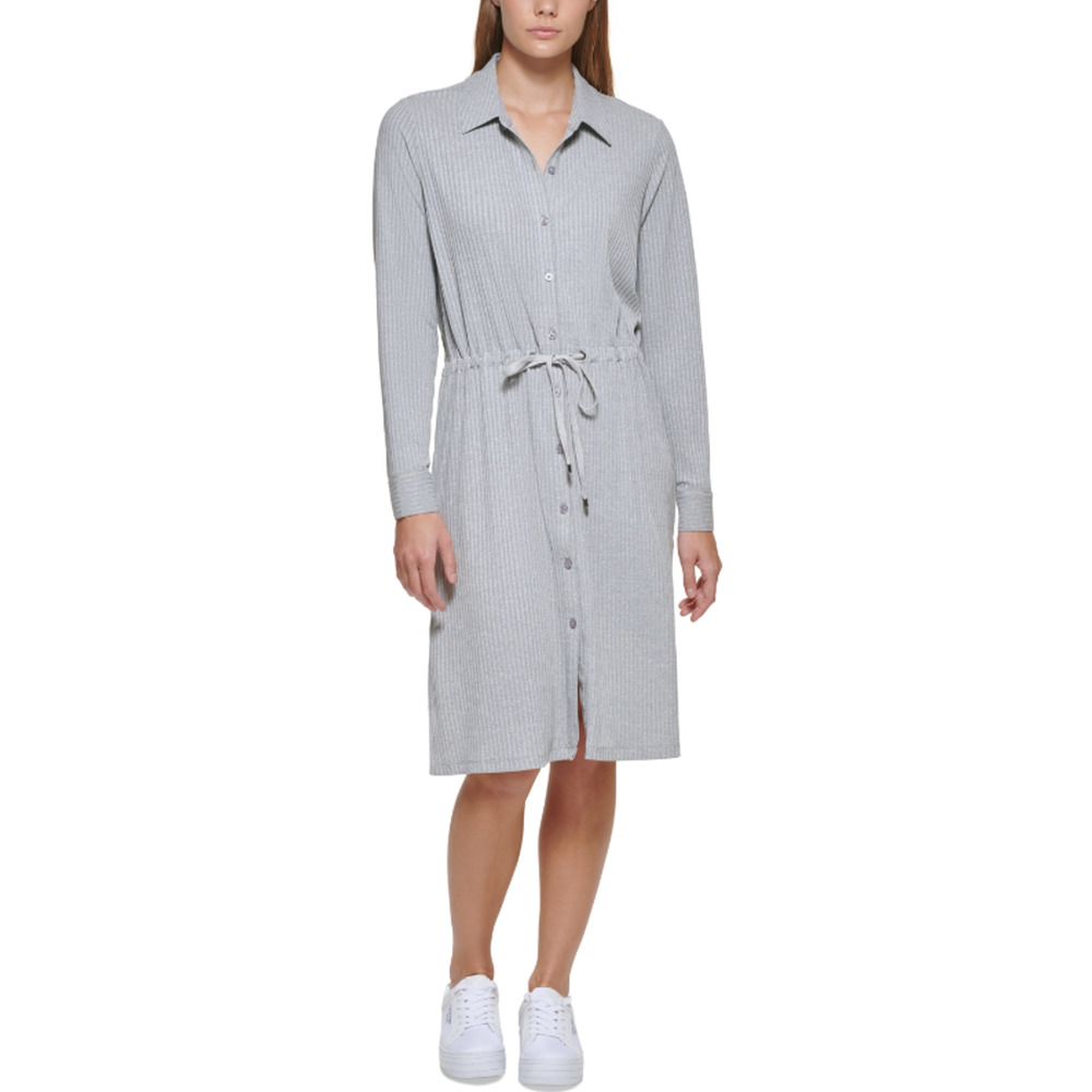 Calvin Klein Stretch Tie Waist Shirt Dress Gray Size M